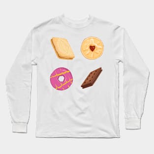 Four Traditional English Biscuits on White Long Sleeve T-Shirt